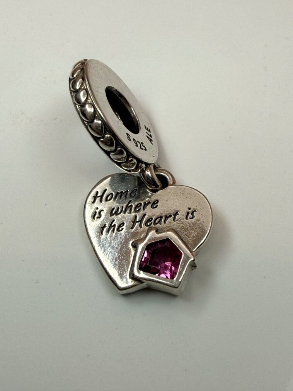 Pandora Retired Love My Home Heart Dangle Charm Pink Crystal 799324C01